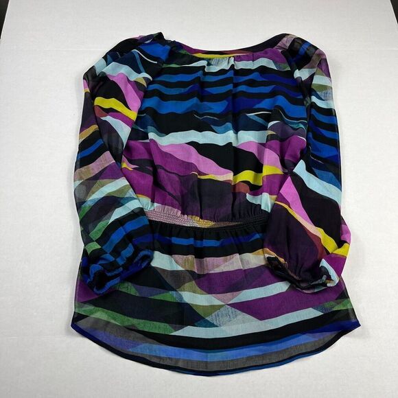 Calvin Klein Womens Peasant Blouse Striped Top Long Sleeve Artistic Shirt LARGE - Picture 9 of 12